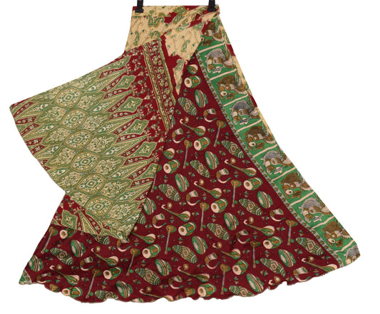 Sushila Vintage Saree Magic Wrap Reversible Skirt Art Silk Maroon Beach Dress