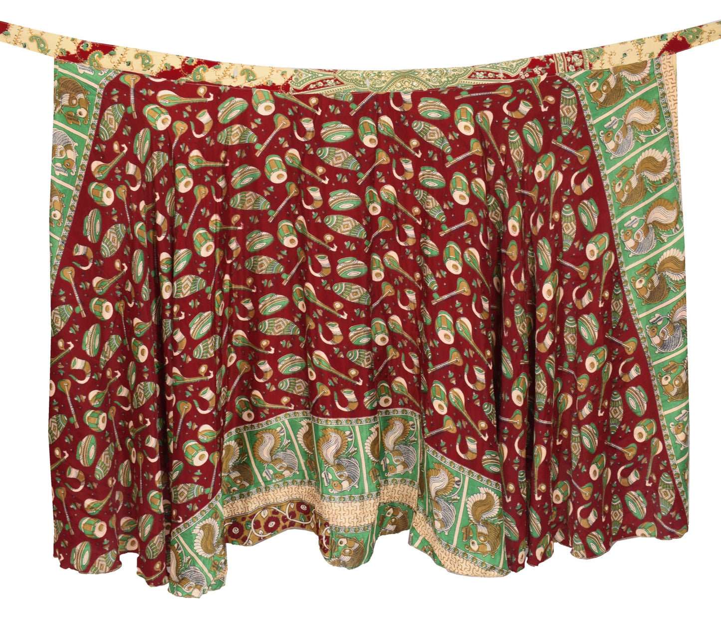 Sushila Vintage Saree Magic Wrap Reversible Skirt Art Silk Maroon Beach Dress