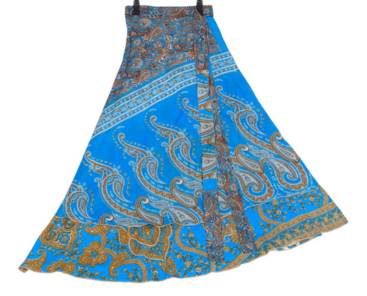 Sushila Vintage Art Silk Saree Magic Wrap Reversible Skirt Turquoise Blue Dress