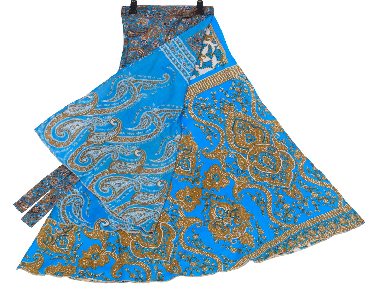 Sushila Vintage Art Silk Saree Magic Wrap Reversible Skirt Turquoise Blue Dress