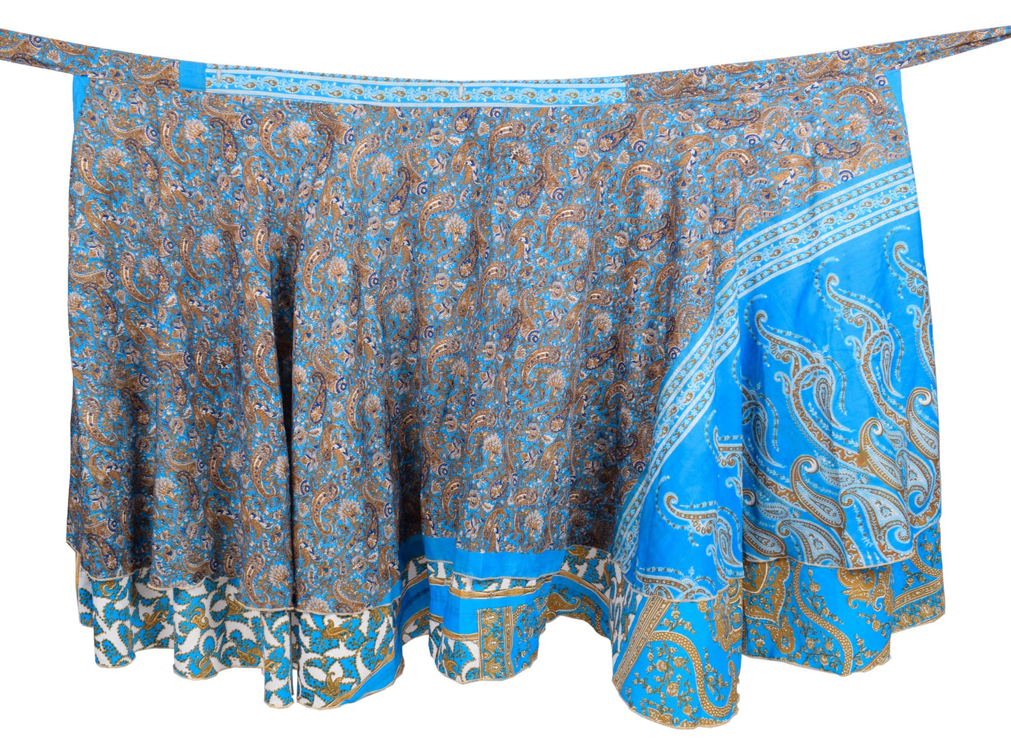 Sushila Vintage Art Silk Saree Magic Wrap Reversible Skirt Turquoise Blue Dress