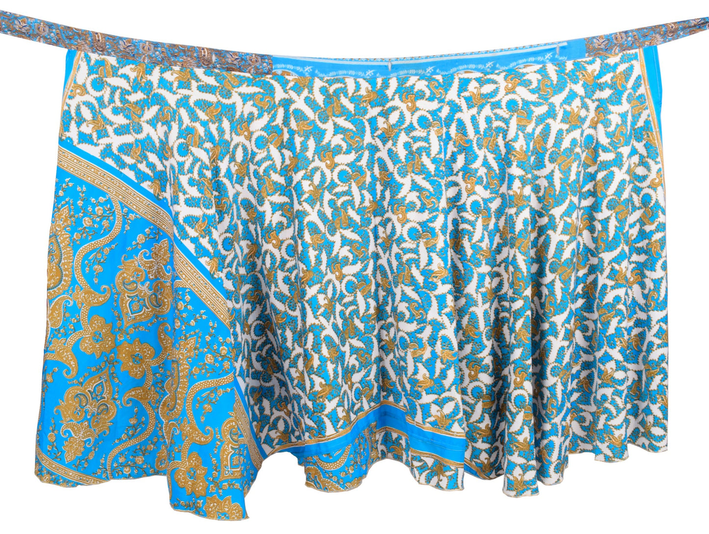 Sushila Vintage Art Silk Saree Magic Wrap Reversible Skirt Turquoise Blue Dress