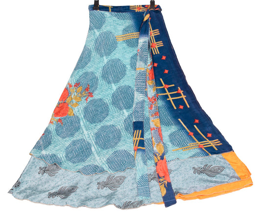Sushila Vintage Saree Magic Wrap Gray Floral Art Silk Reversible Skirt Beach Dress