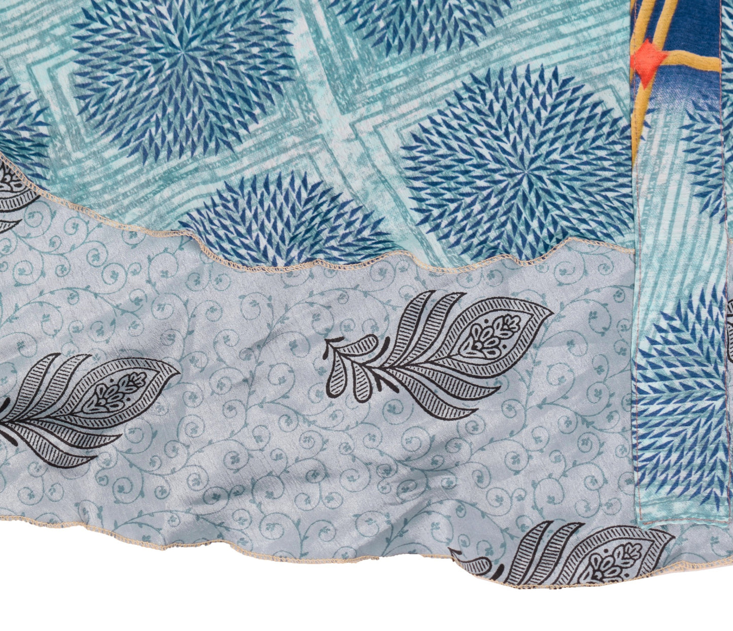 Sushila Vintage Saree Magic Wrap Gray Floral Art Silk Reversible Skirt Beach Dress