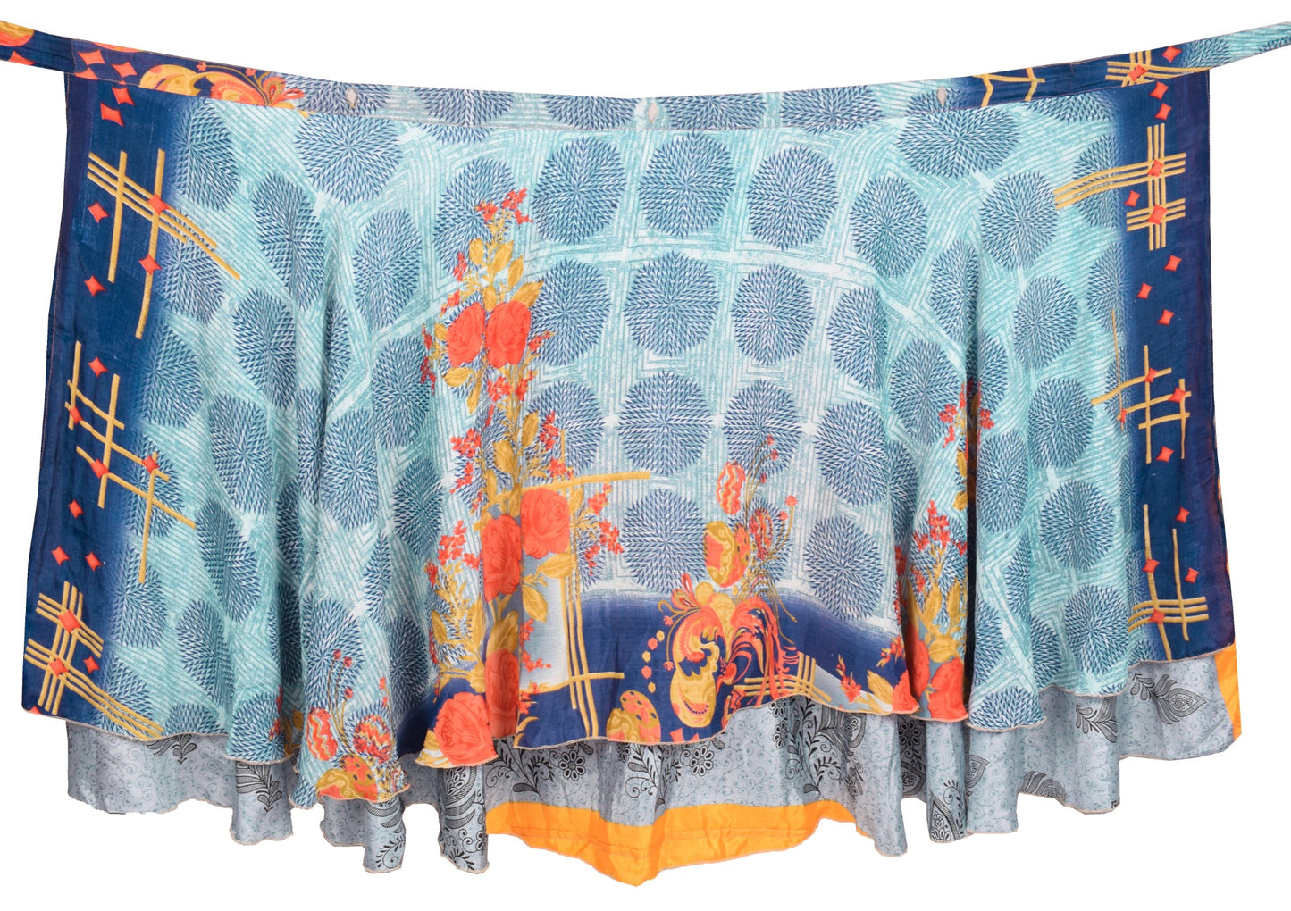 Sushila Vintage Saree Magic Wrap Gray Floral Art Silk Reversible Skirt Beach Dress