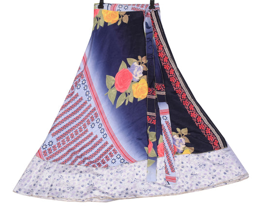 Sushila Vintage Art Silk Saree Magic Wrap Reversible Skirt Floral Beach Dress Hippie