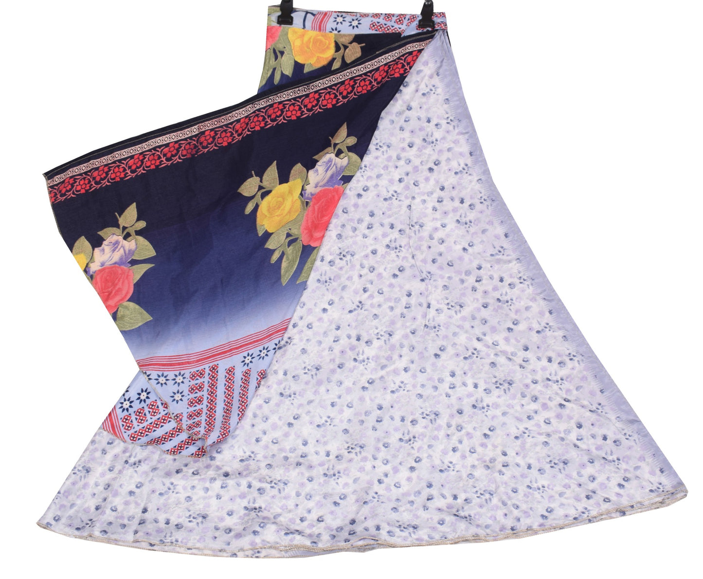 Sushila Vintage Art Silk Saree Magic Wrap Reversible Skirt Floral Beach Dress Hippie
