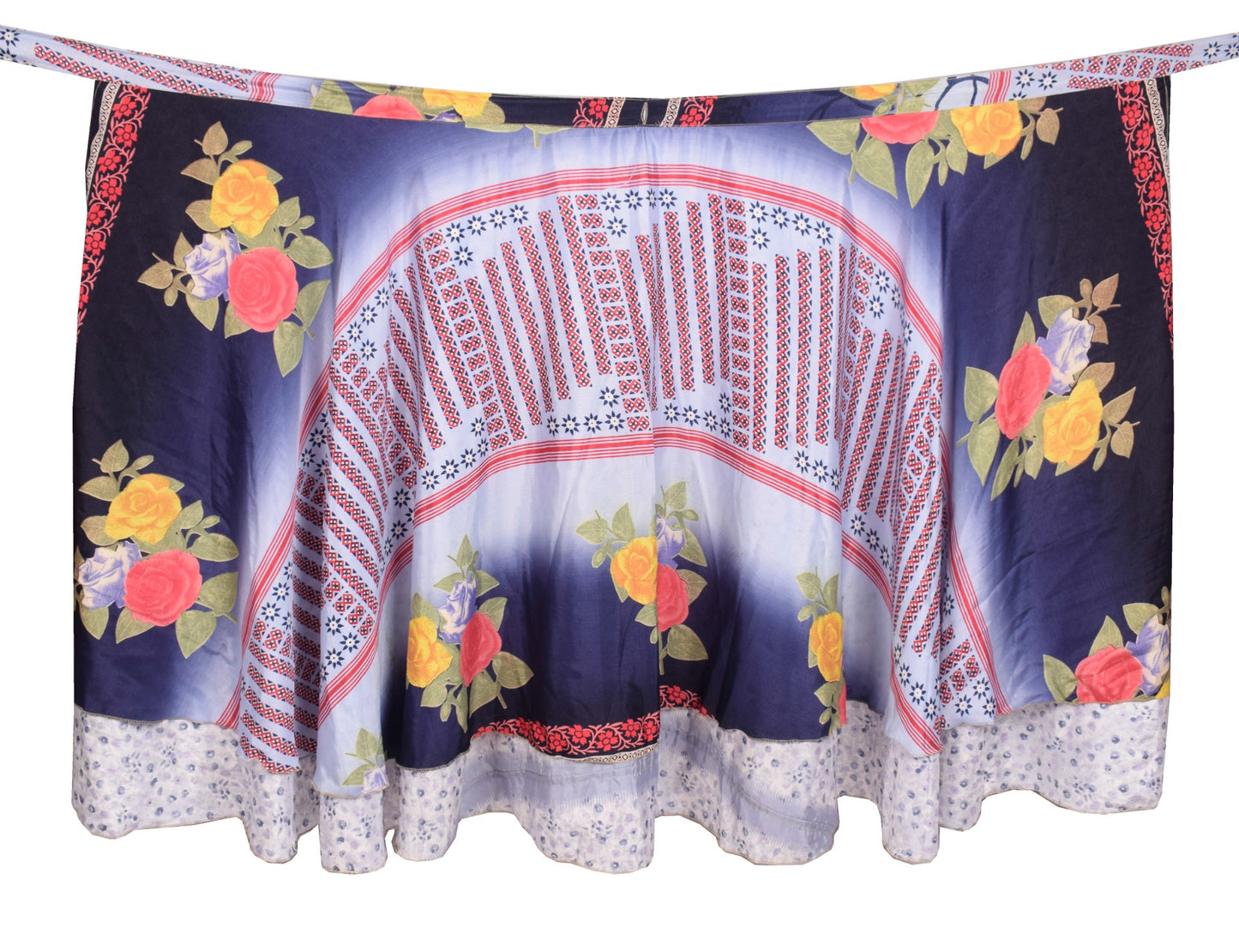 Sushila Vintage Art Silk Saree Magic Wrap Reversible Skirt Floral Beach Dress Hippie