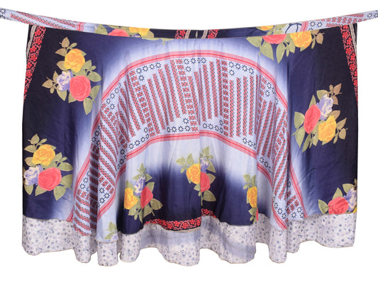 Sushila Vintage Art Silk Saree Magic Wrap Reversible Skirt Floral Beach Dress Hippie