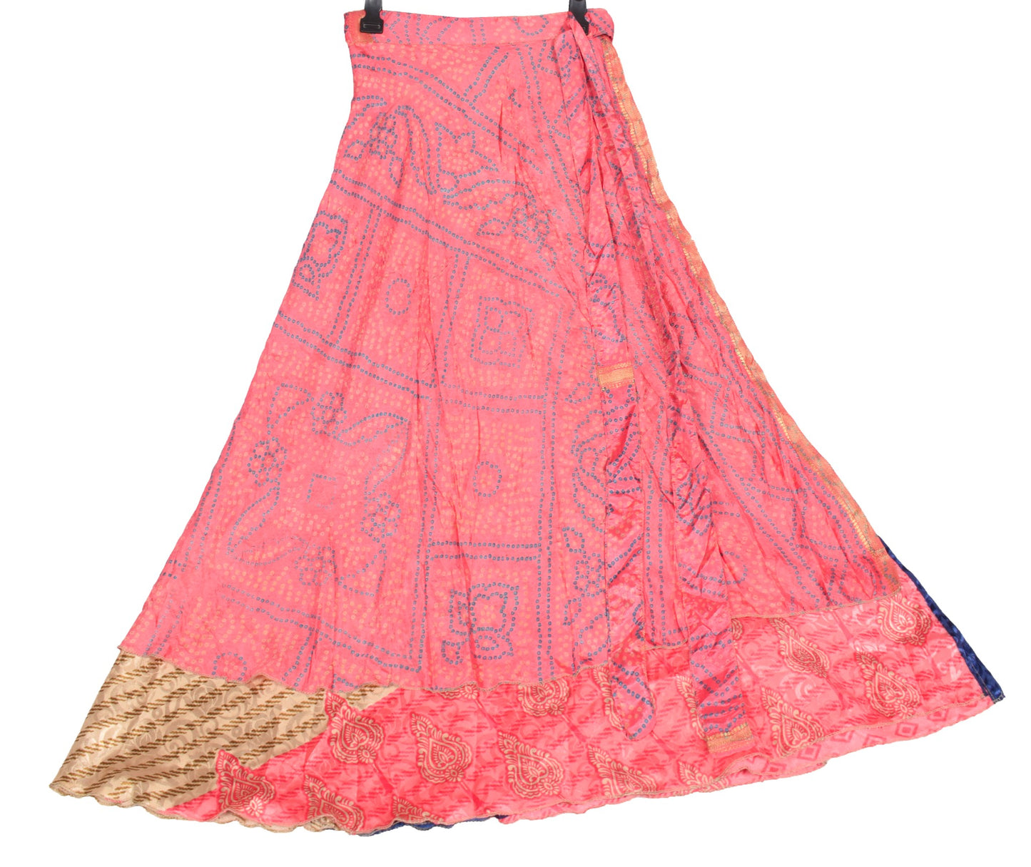 Sushila Vintage Saree Magic Wrap Pink Art Silk Reversible Skirt Beach Dress Boho