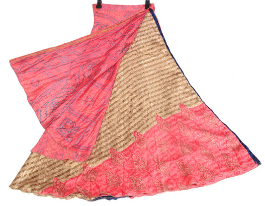 Sushila Vintage Saree Magic Wrap Pink Art Silk Reversible Skirt Beach Dress Boho