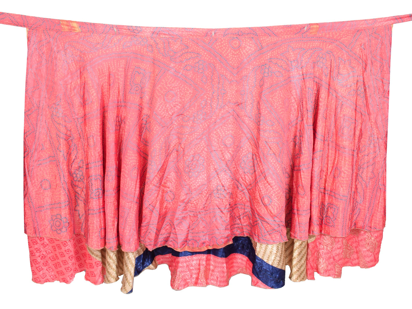 Sushila Vintage Saree Magic Wrap Pink Art Silk Reversible Skirt Beach Dress Boho