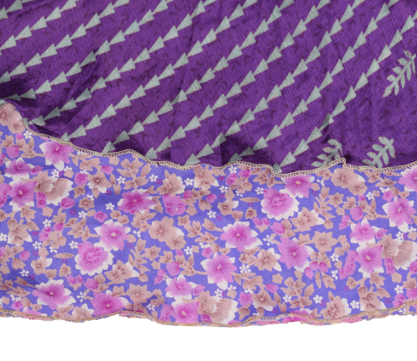 Sushila Vintage Art Silk Saree Magic Wrap Reversible Skirt Floral Purple Beach Dress