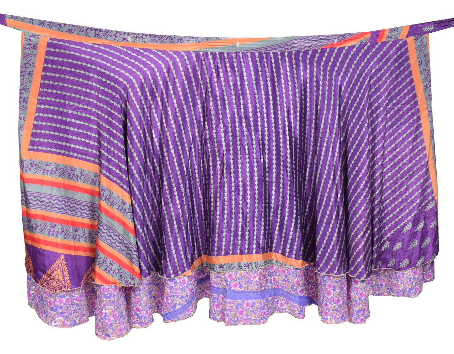 Sushila Vintage Art Silk Saree Magic Wrap Reversible Skirt Floral Purple Beach Dress