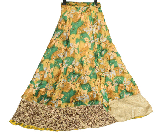 Sushila Vintage Saree Magic Wrap Reversible Skirt Floral Art Silk Beach Dress