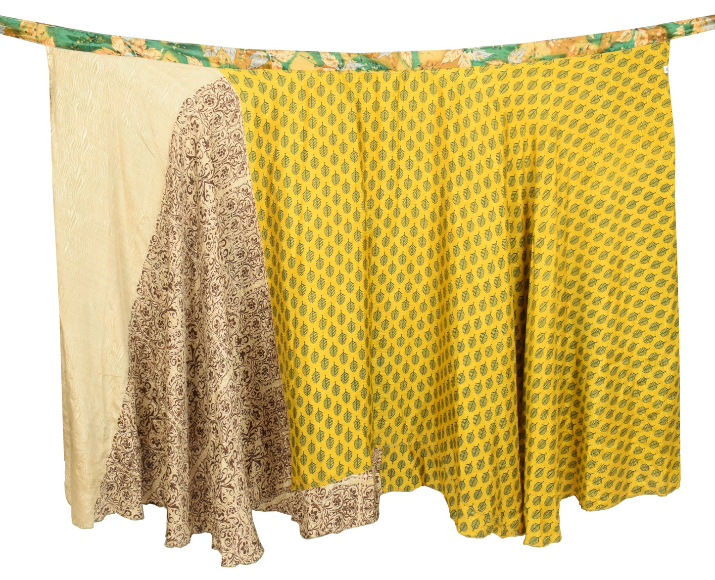 Sushila Vintage Saree Magic Wrap Reversible Skirt Floral Art Silk Beach Dress