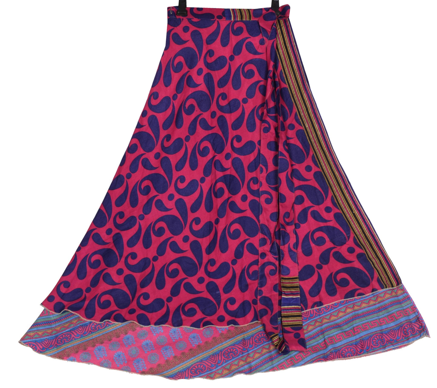 Sushila Vintage Dark Pink Saree Magic Wrap Reversible Skirt Art Silk BeachDress