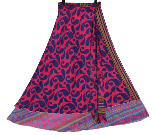 Sushila Vintage Dark Pink Saree Magic Wrap Reversible Skirt Art Silk BeachDress