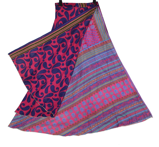Sushila Vintage Dark Pink Saree Magic Wrap Reversible Skirt Art Silk BeachDress