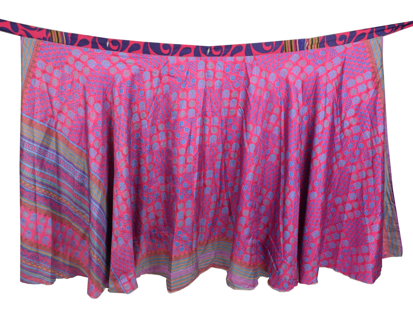 Sushila Vintage Dark Pink Saree Magic Wrap Reversible Skirt Art Silk BeachDress