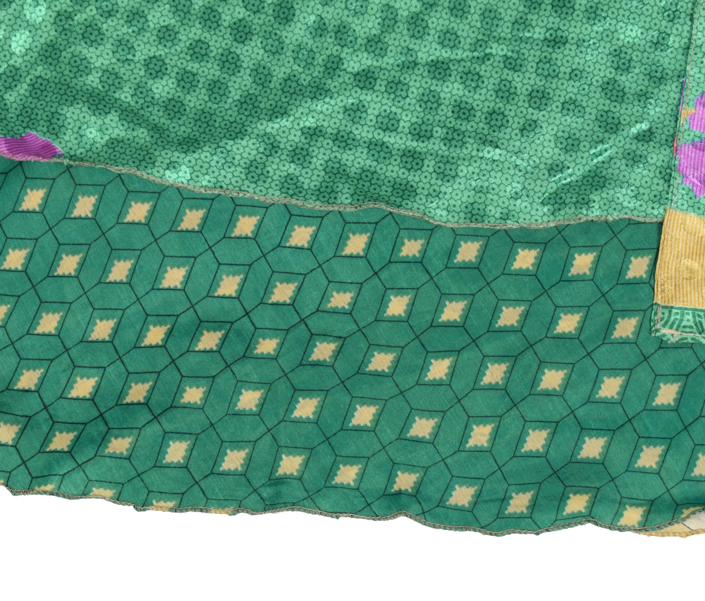 Sushila Vintage Teal Green Art Silk Saree Magic Wrap Reversible Skirt Beach Dress