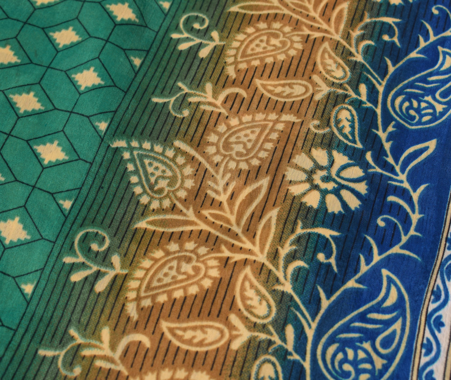 Sushila Vintage Teal Green Art Silk Saree Magic Wrap Reversible Skirt Beach Dress