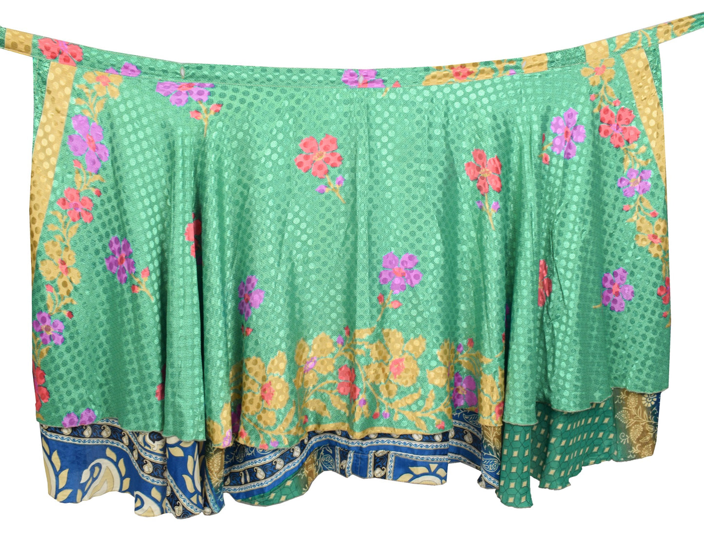 Sushila Vintage Teal Green Art Silk Saree Magic Wrap Reversible Skirt Beach Dress