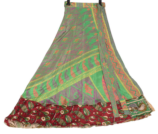 Sushila Vintage Saree Magic Wrap Reversible Skirt Art Silk Beach Dress Maroon