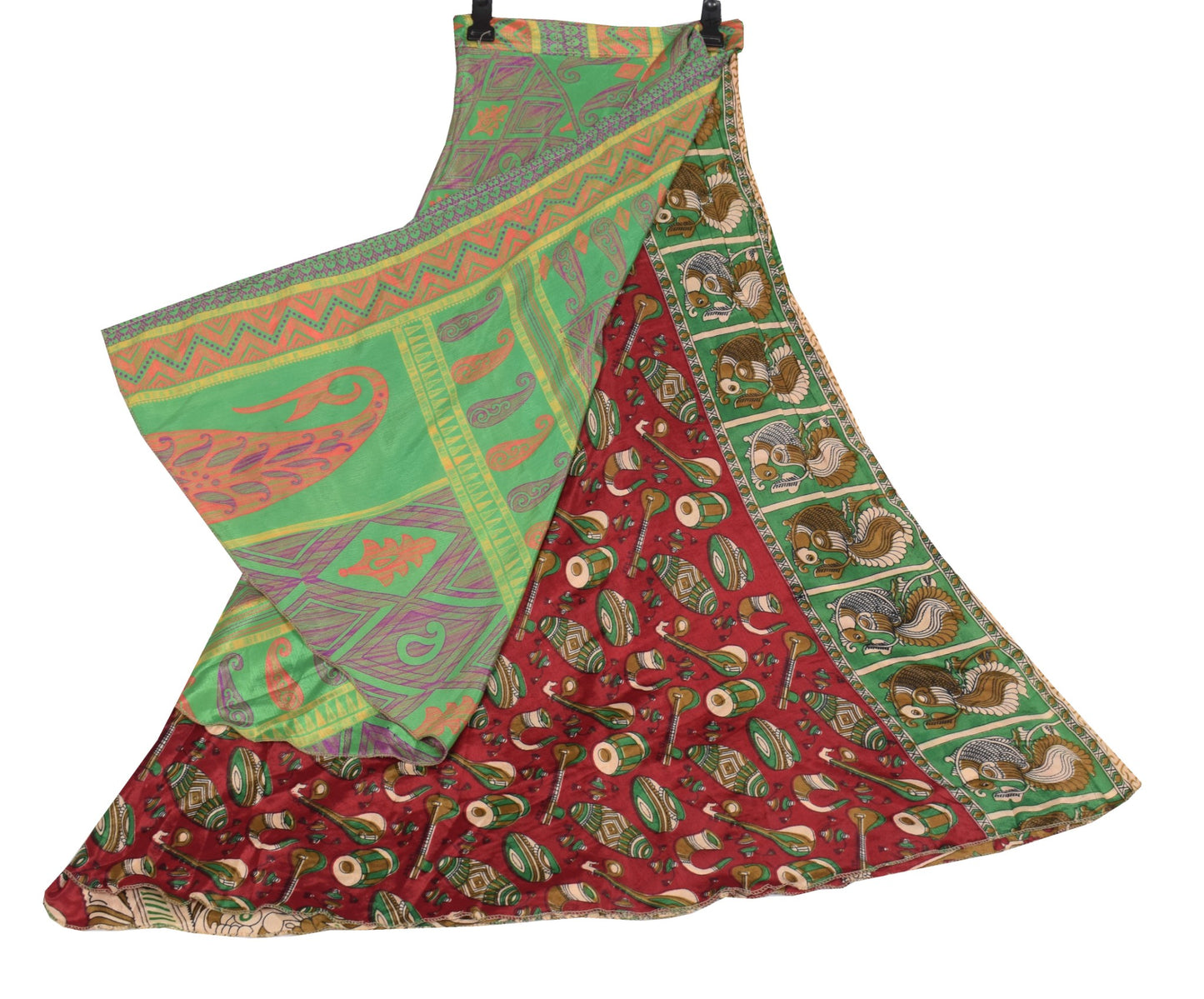 Sushila Vintage Saree Magic Wrap Reversible Skirt Art Silk Beach Dress Maroon