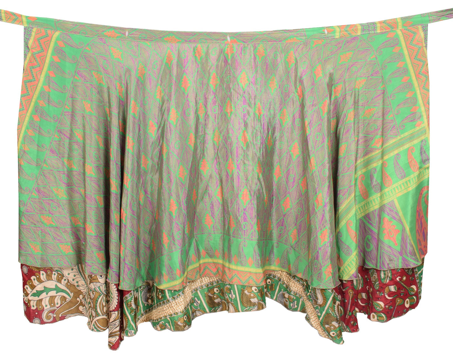 Sushila Vintage Saree Magic Wrap Reversible Skirt Art Silk Beach Dress Maroon