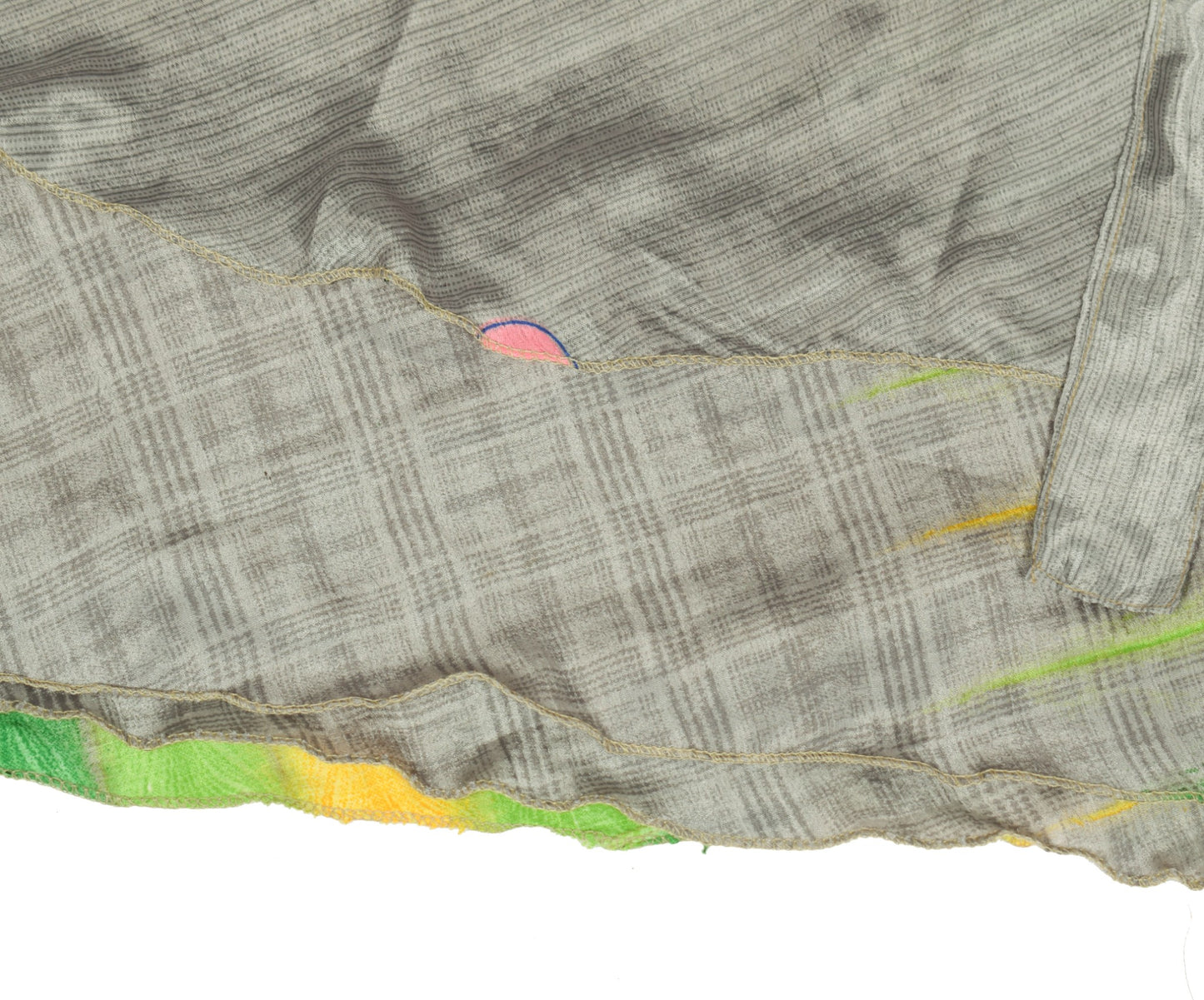 Sushila Vintage Gray Green Saree Magic Wrap Reversible Skirt Art Silk Beach Dress