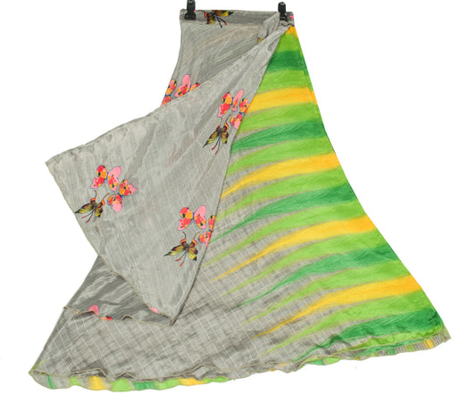 Sushila Vintage Gray Green Saree Magic Wrap Reversible Skirt Art Silk Beach Dress