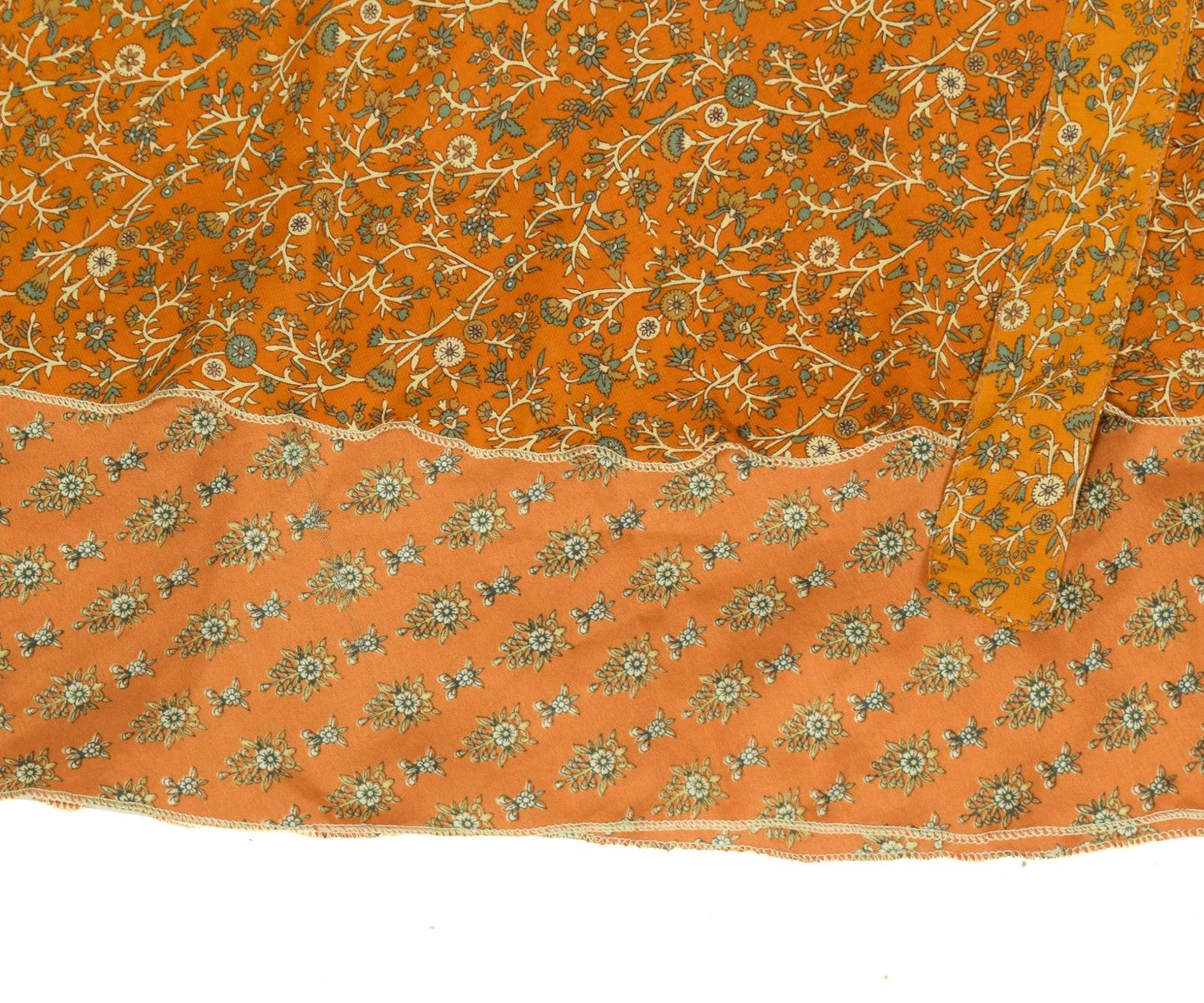 Sushila Vintage Art Silk Saree Magic Wrap Reversible Skirt Brown Floral Beach Dress