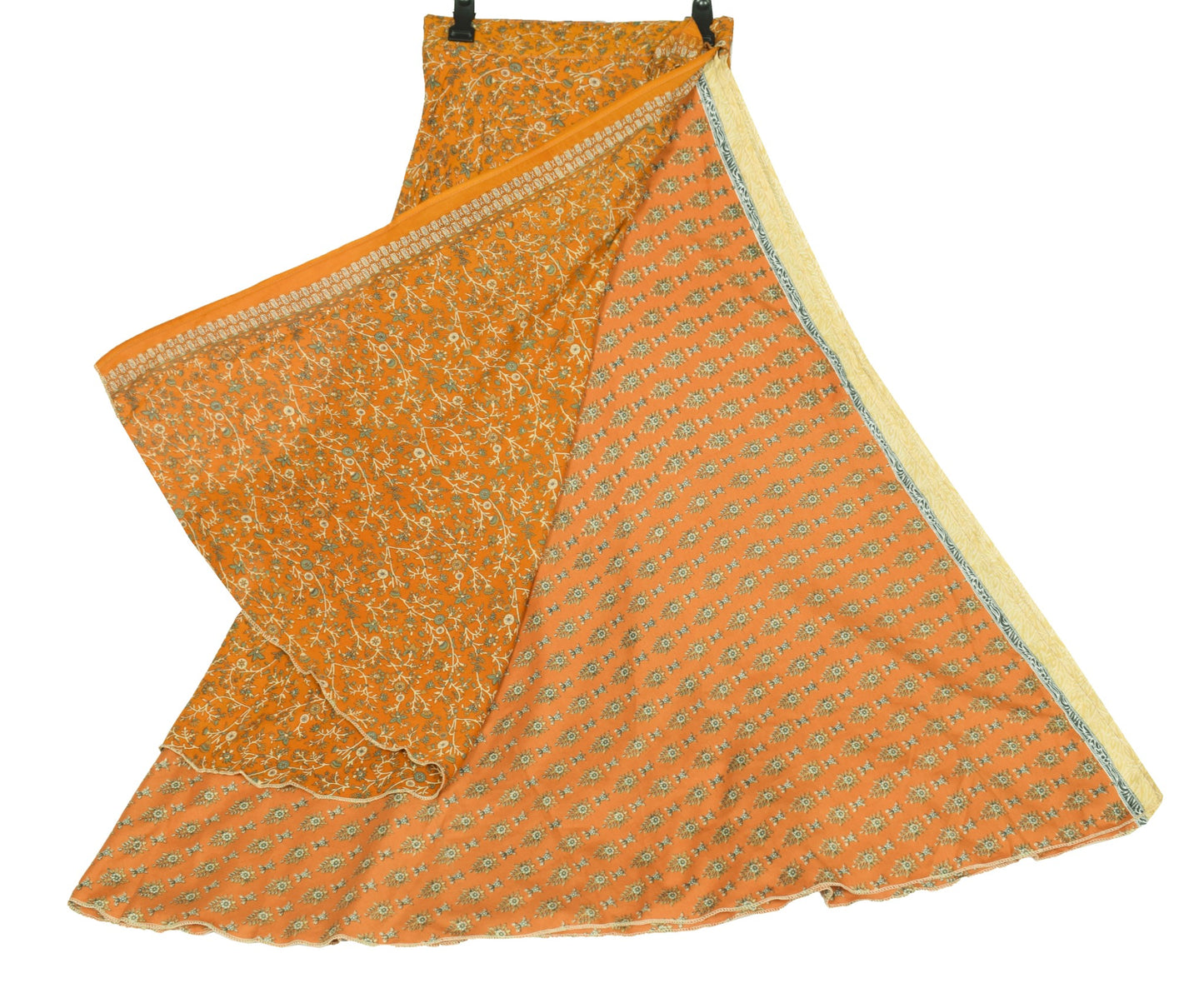 Sushila Vintage Art Silk Saree Magic Wrap Reversible Skirt Brown Floral Beach Dress