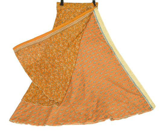 Sushila Vintage Art Silk Saree Magic Wrap Reversible Skirt Brown Floral Beach Dress