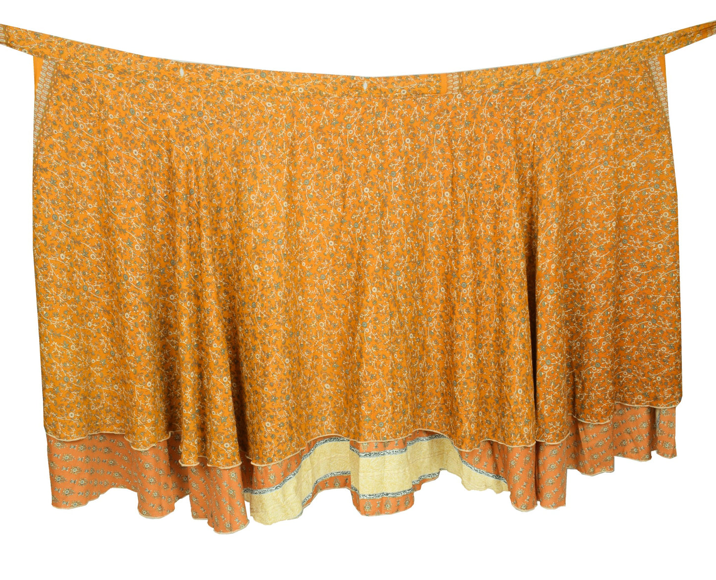 Sushila Vintage Art Silk Saree Magic Wrap Reversible Skirt Brown Floral Beach Dress