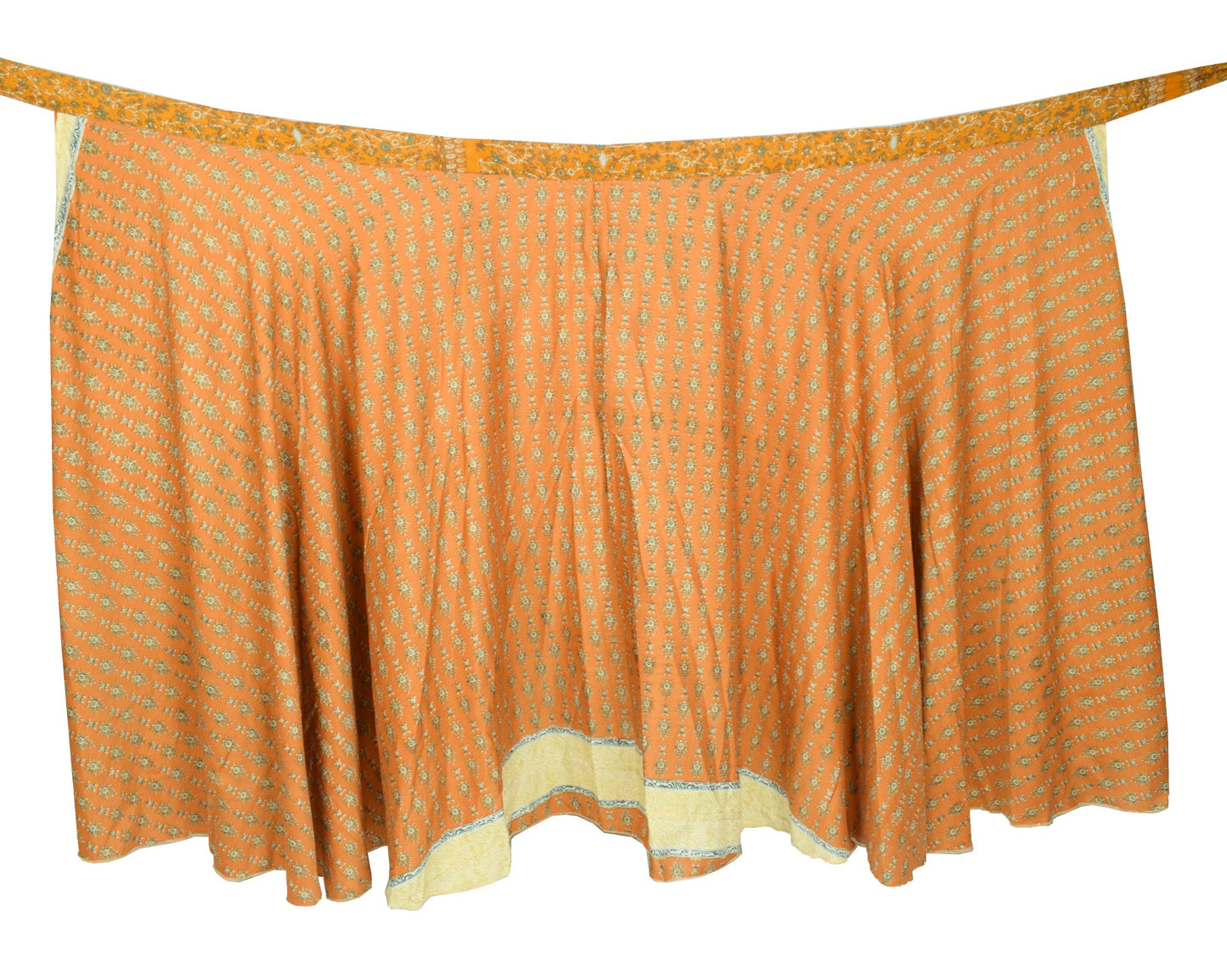 Sushila Vintage Art Silk Saree Magic Wrap Reversible Skirt Brown Floral Beach Dress