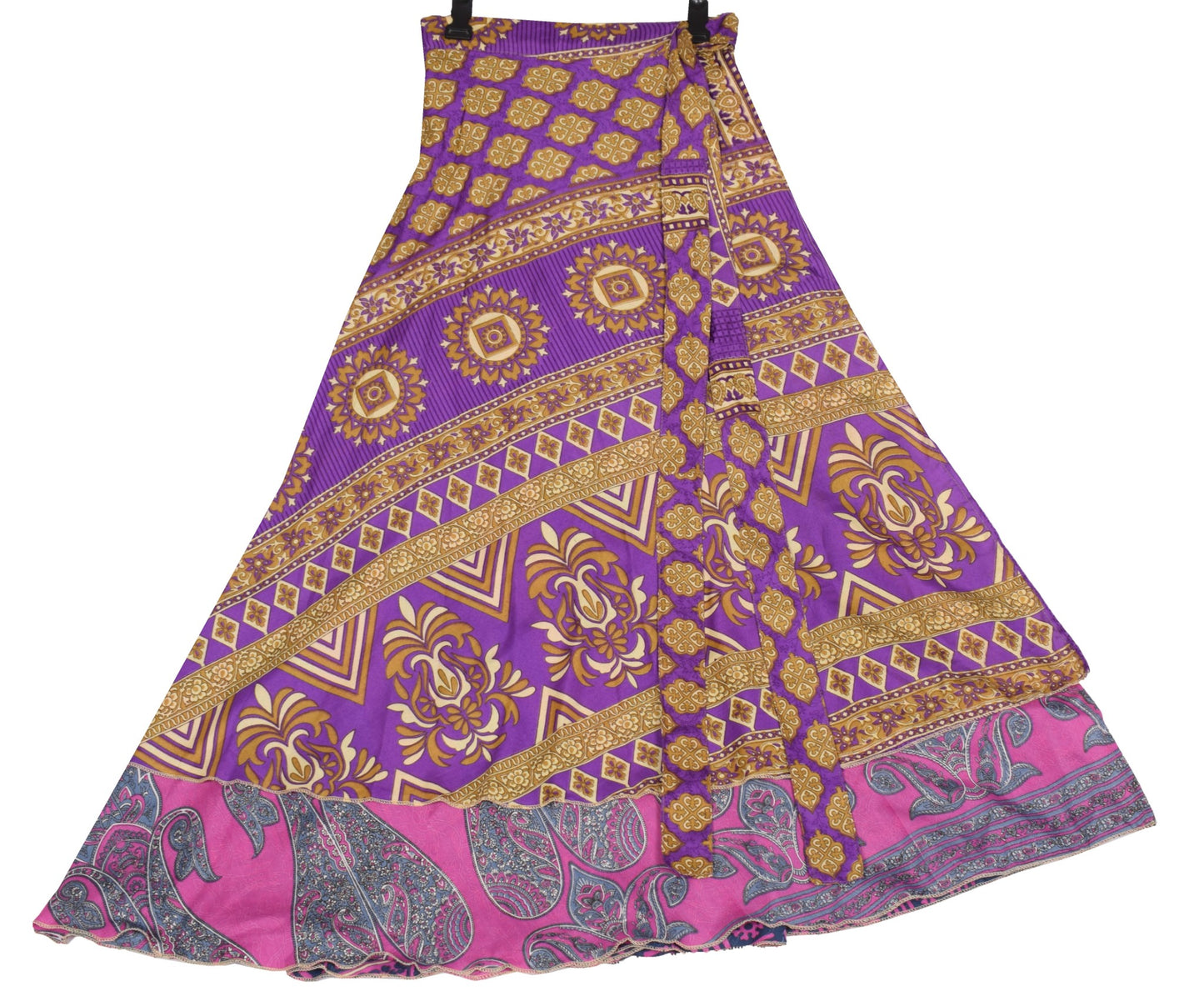 Sushila Vintage Purple Saree Magic Wrap Reversible Skirt Art Silk Beach Dress Hippie