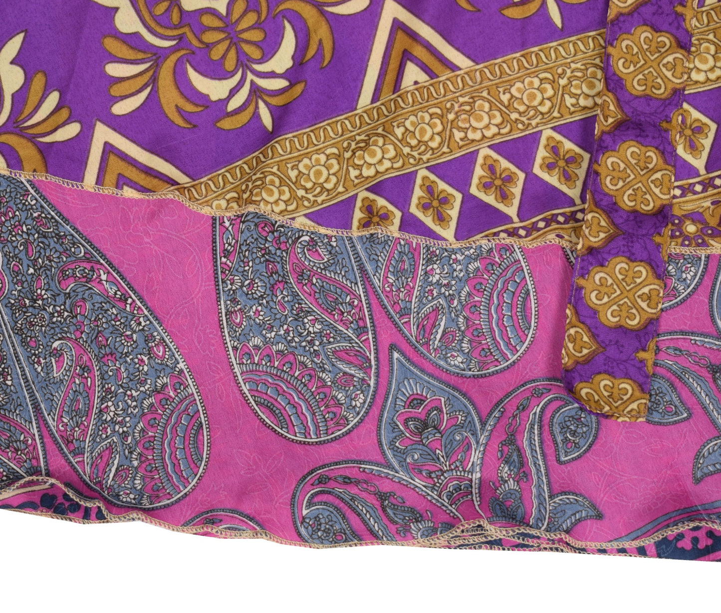 Sushila Vintage Purple Saree Magic Wrap Reversible Skirt Art Silk Beach Dress Hippie