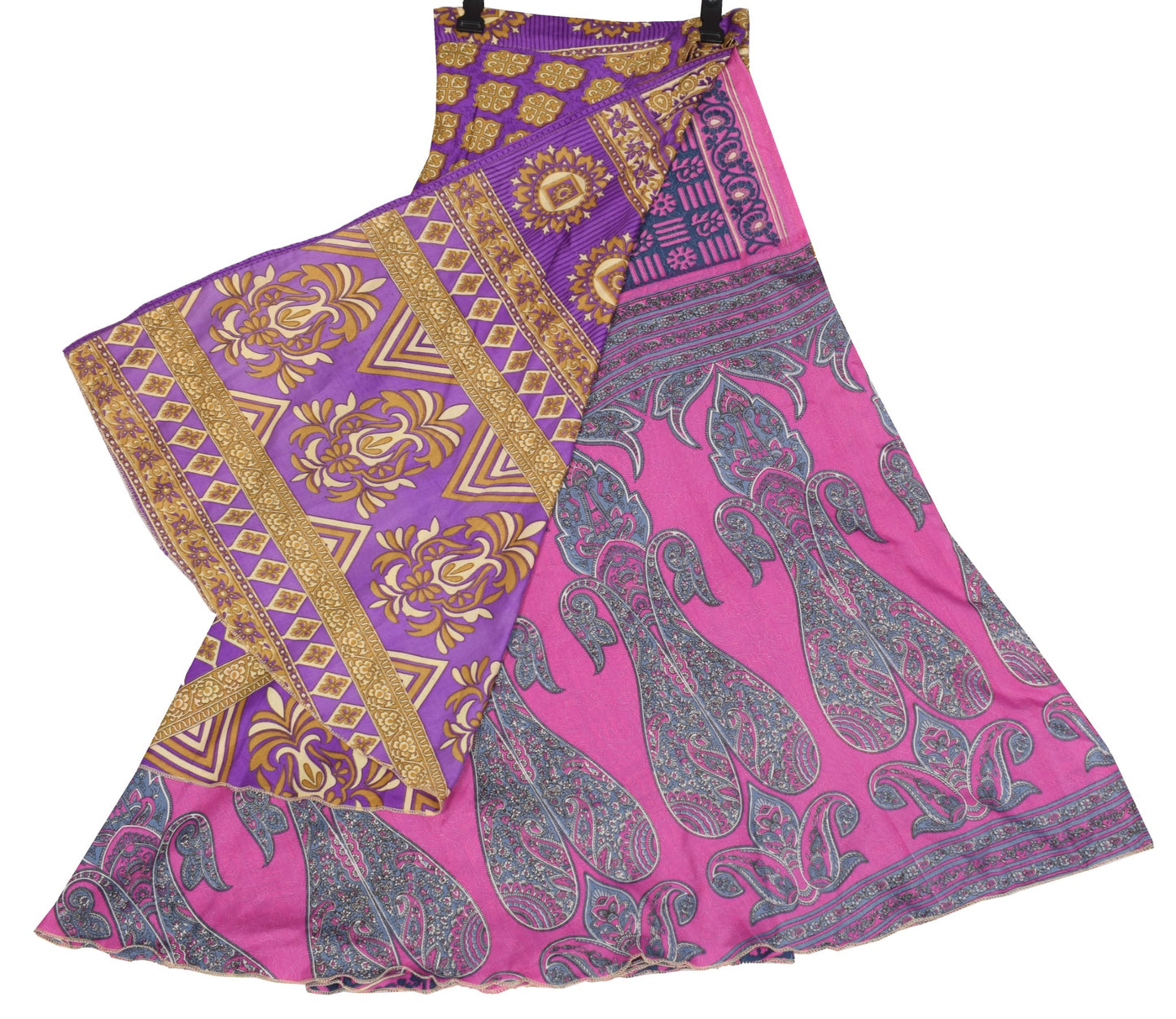 Sushila Vintage Purple Saree Magic Wrap Reversible Skirt Art Silk Beach Dress Hippie