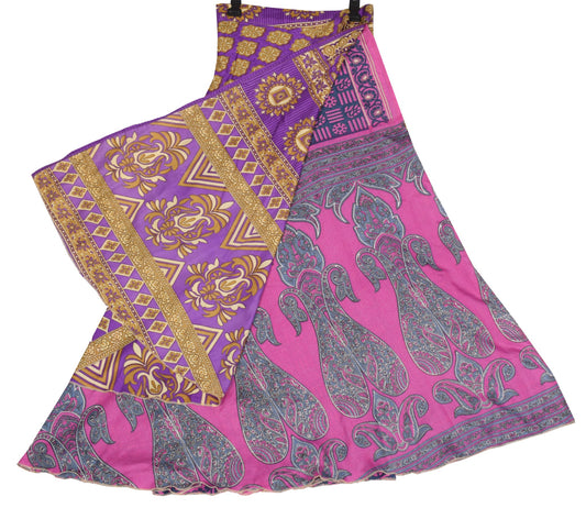 Sushila Vintage Purple Saree Magic Wrap Reversible Skirt Art Silk Beach Dress Hippie