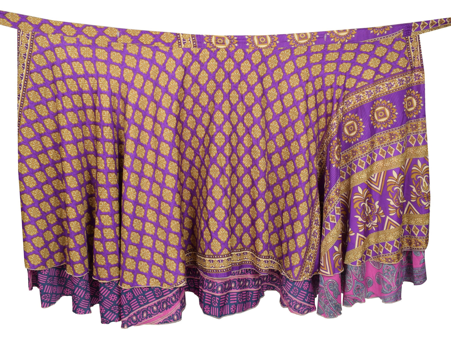 Sushila Vintage Purple Saree Magic Wrap Reversible Skirt Art Silk Beach Dress Hippie