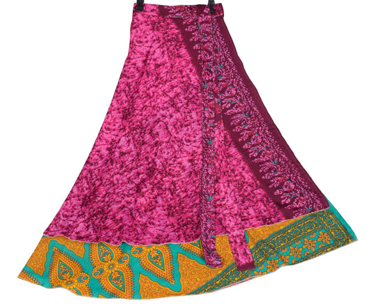 Sushila Vintage Magic Wrap Reversible Skirt Pink Art Silk Saree Beach Dress
