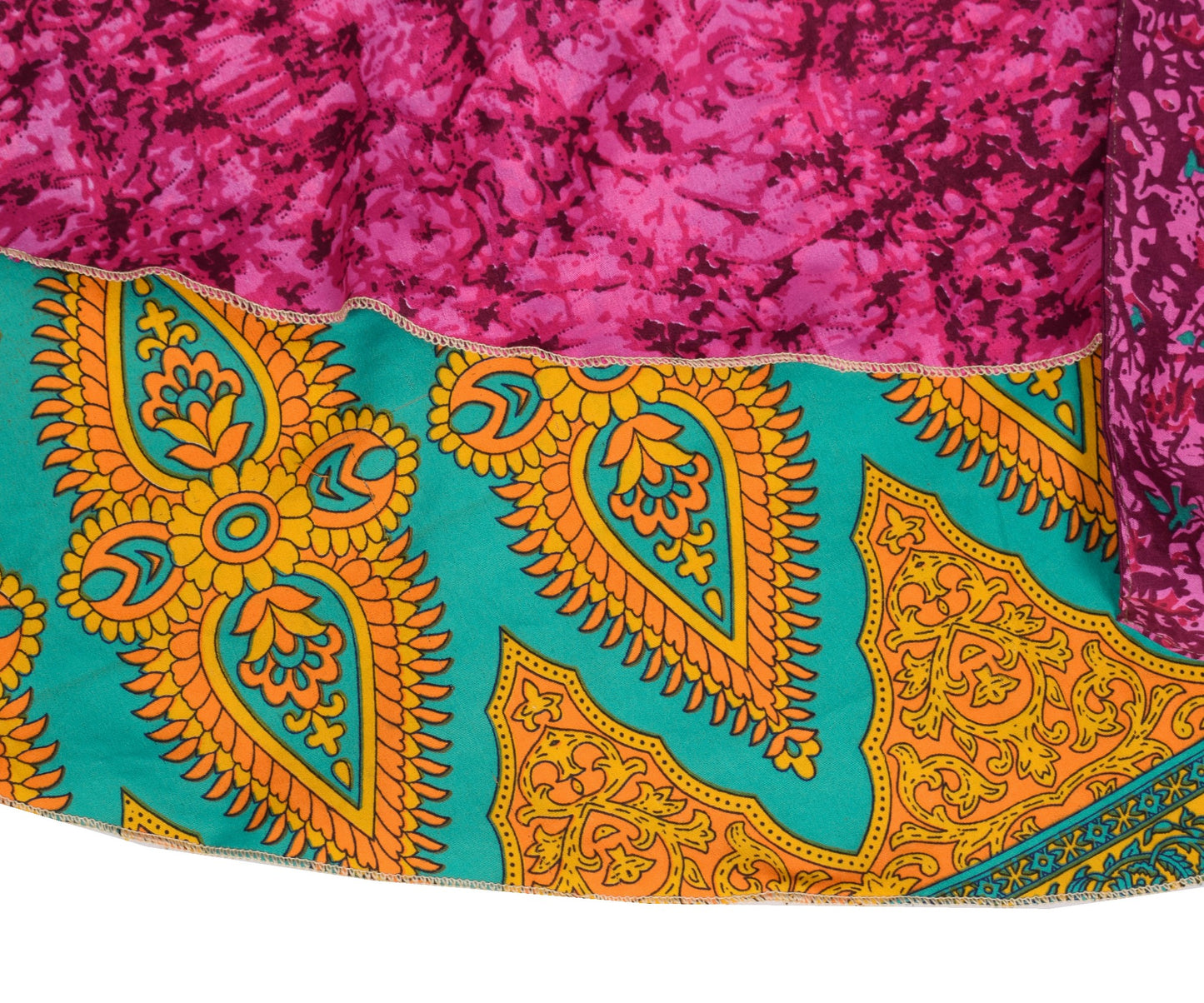 Sushila Vintage Magic Wrap Reversible Skirt Pink Art Silk Saree Beach Dress