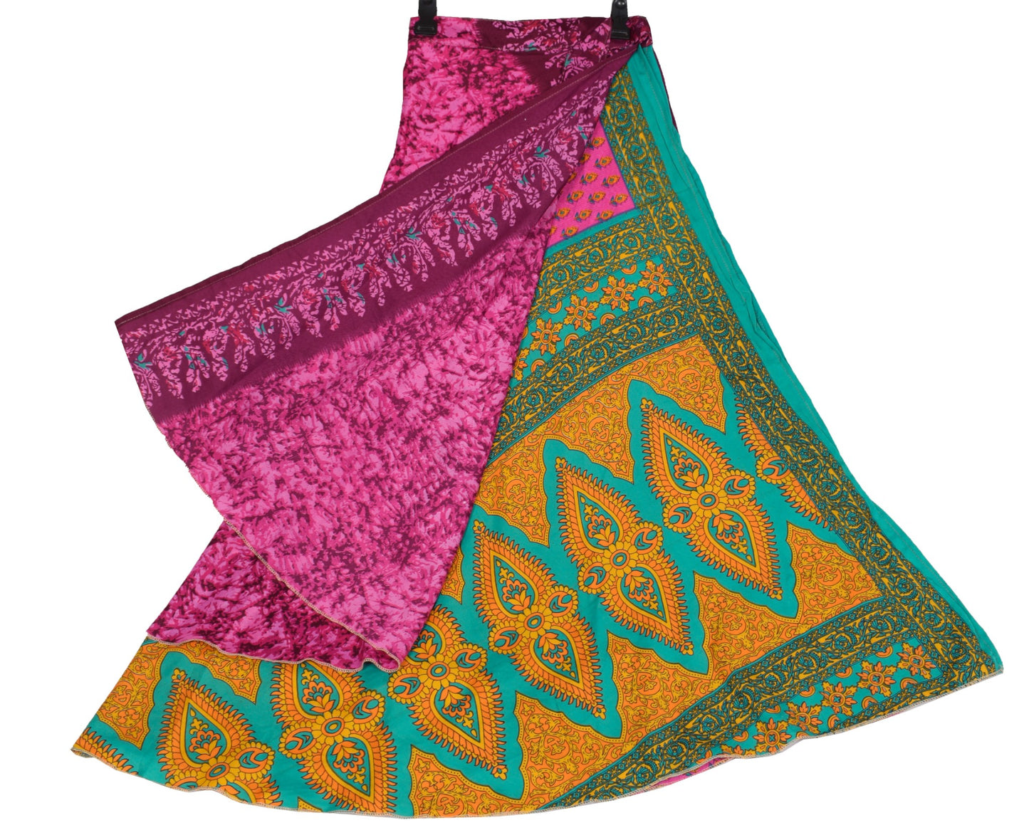 Sushila Vintage Magic Wrap Reversible Skirt Pink Art Silk Saree Beach Dress