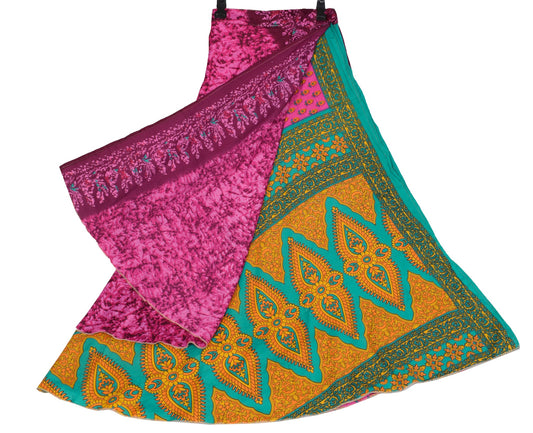 Sushila Vintage Magic Wrap Reversible Skirt Pink Art Silk Saree Beach Dress