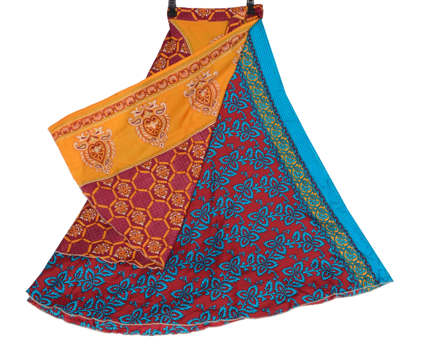 Sushila Vintage Art Silk Saree Magic Wrap Reversible Skirt Floral Beach Dress