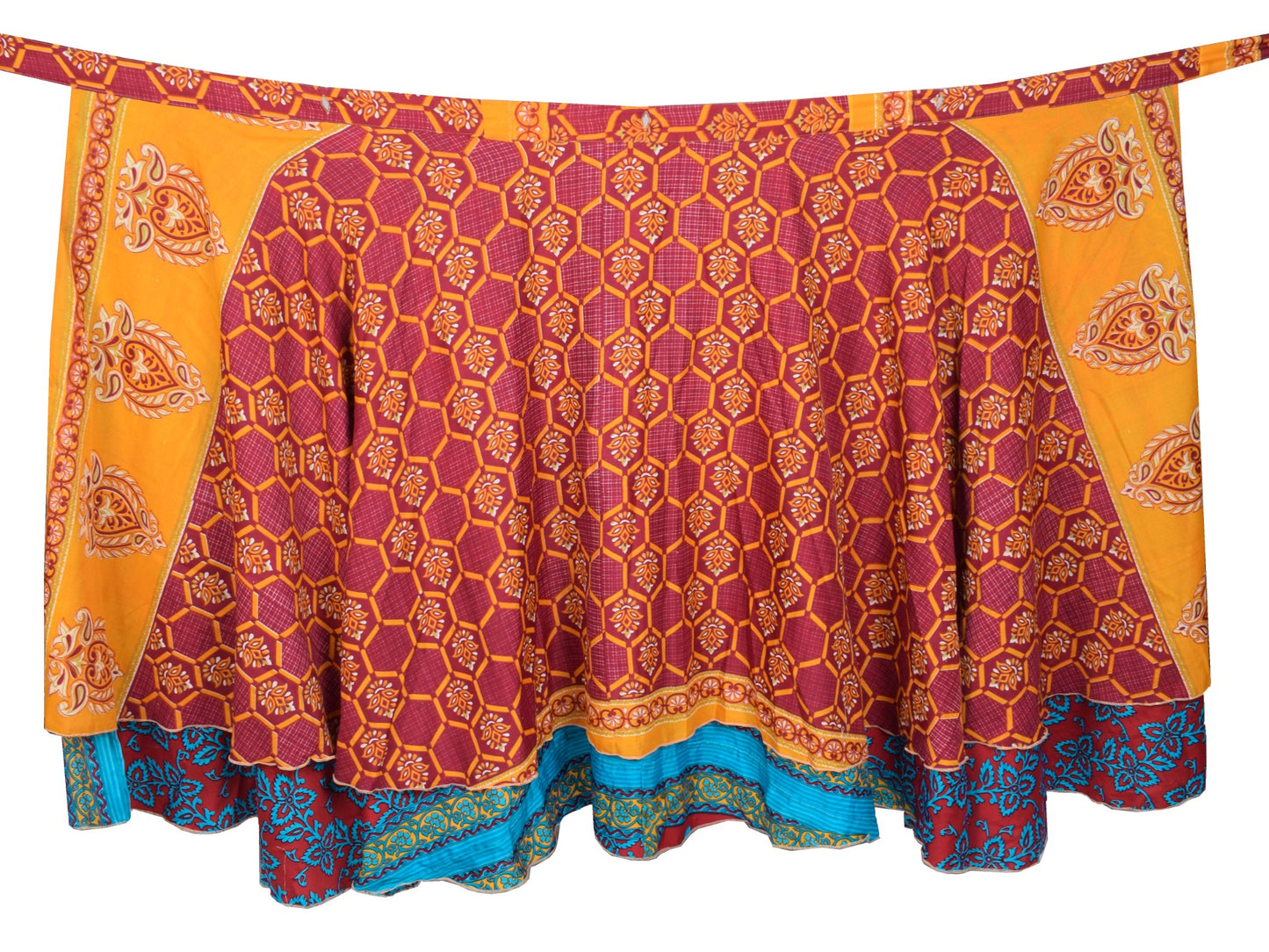 Sushila Vintage Art Silk Saree Magic Wrap Reversible Skirt Floral Beach Dress