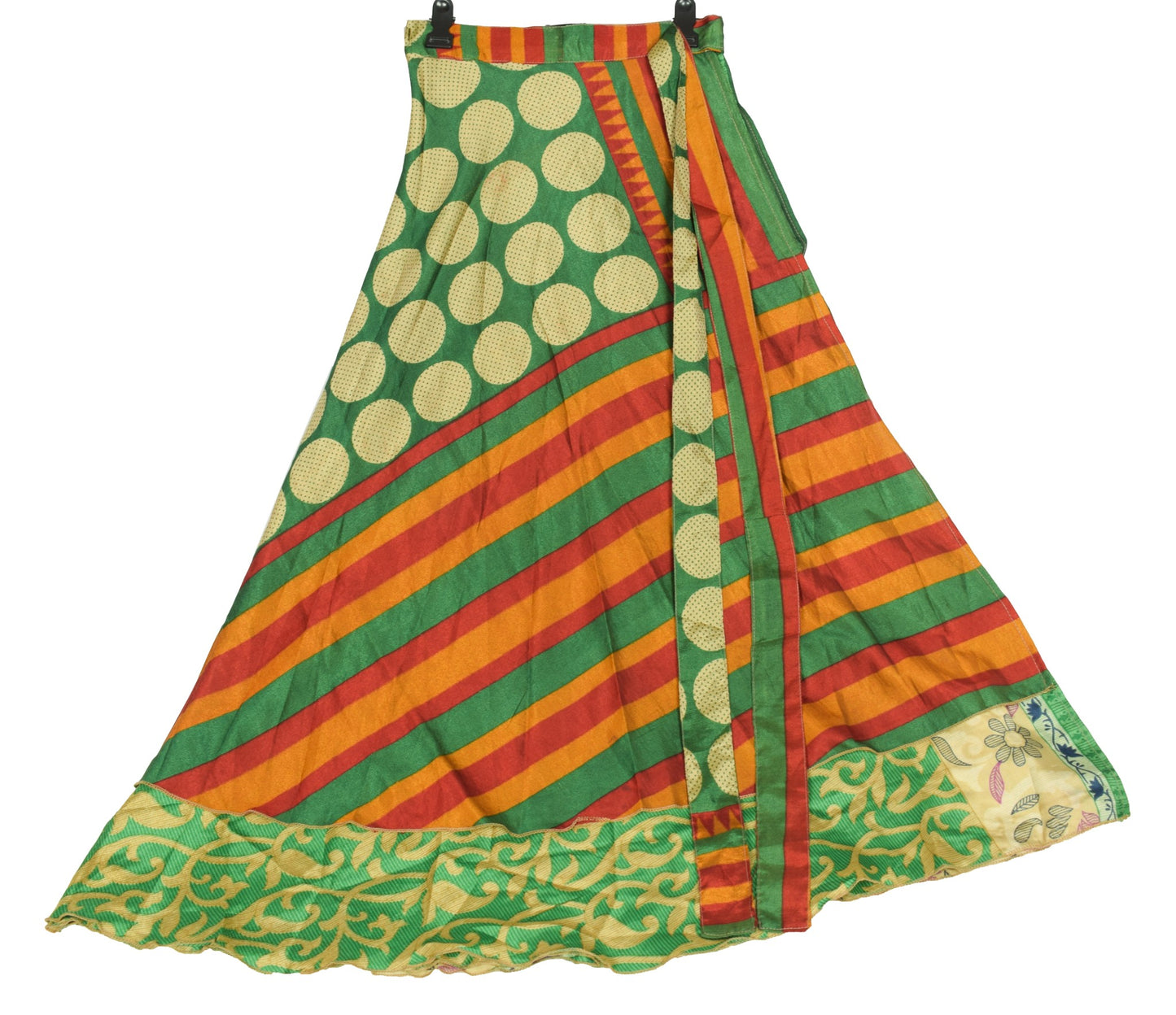 Sushila Vintage Art Silk Saree Magic Wrap Reversible Floral Green Skirt Beach Dress