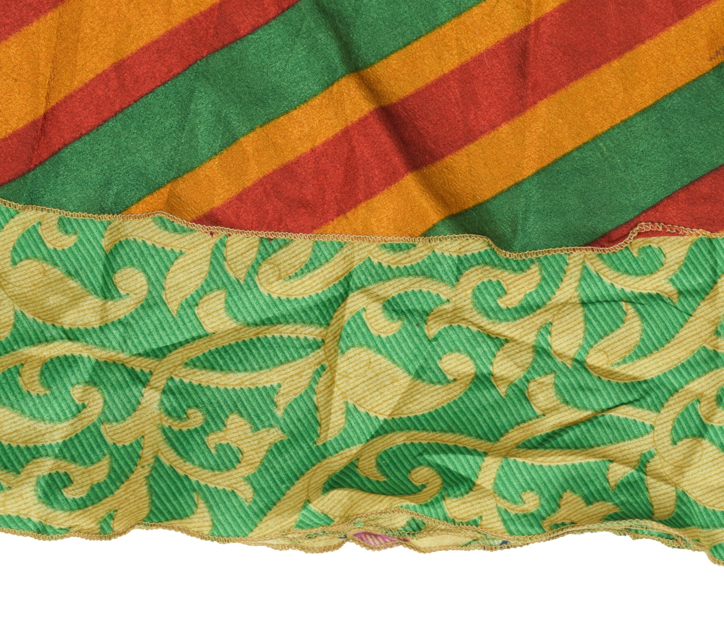 Sushila Vintage Art Silk Saree Magic Wrap Reversible Floral Green Skirt Beach Dress